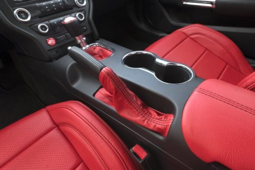 2015-2023 Ford Mustang leather e-brake boot cover upholstery installed