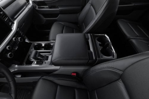 2021-2026 Ford F-150 Work Surface leather console lid cover upholstery installed