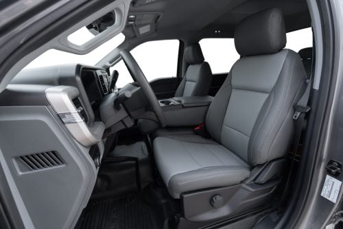 2023-2026 Ford SuperDuty custom two-tone Charcoal and Crater Grey installed leather seat covers