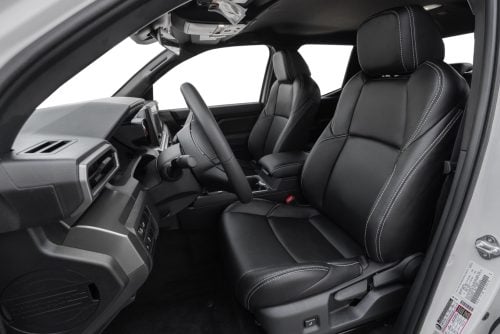 2024-2026 Toyota Tacoma with installed black leather seats and silver stitching