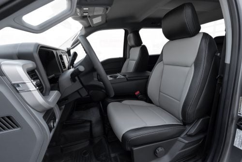 Black and Ash Perforated installed leather seat upholstery kit 2023-2026 Ford SuperDuty