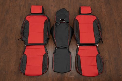 GMC Sierra Black and Bright Red custom leather seat kit with Piping