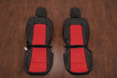 Aftermarket Jeep Wrangler replacement leather seat covers in Black with Bright Red Combo