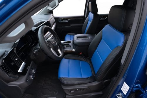 2019-2026 GMC Sierra custom installed Black and Cobalt Blue leather seats