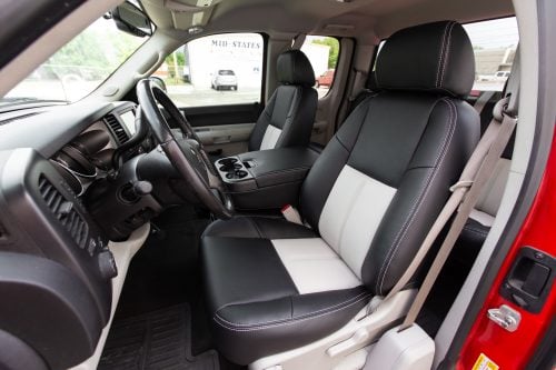 2007-2013 Chevrolet Sivlerado Black and Dove Grey installed custom leather seats