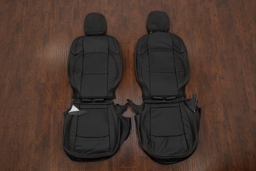 Black JL Wrangler leather seat upholstery with red stitching