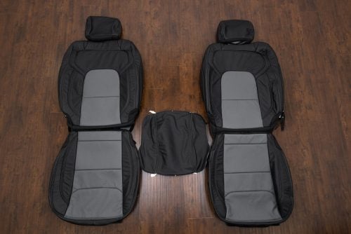 Custom two-tone black and lapis replacement leather seat upholstery kit