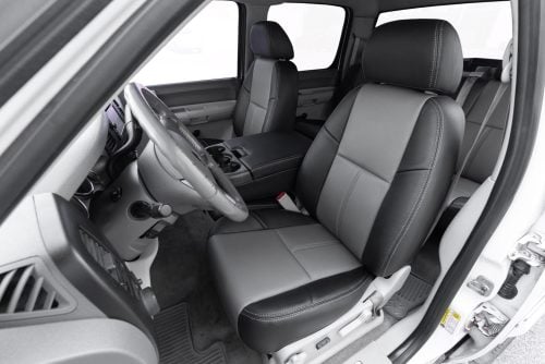 Black and Light Grey installed replacement leather seat covers for 2007-2013 GMC Sierra