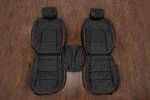 Black Dodge Ram replacement leather seat covers with bright red piping