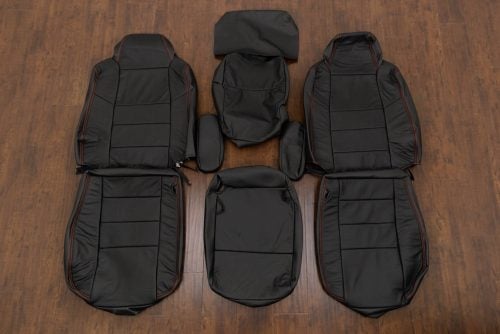 2002-2010 Ford SuperDuty black leather seat upholstery with Bright Red stitching