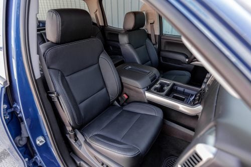 GMC Sierra Black leather seats with silver stitching installed