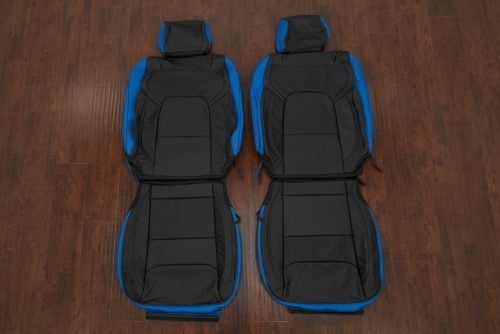 Custom cobalt blue and black custom ram leather seat upholstery kit