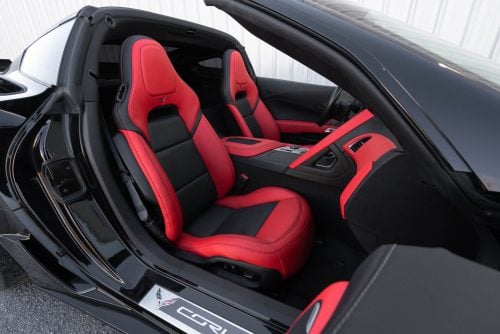 C7 Corvette with installed Bright Red and Black custom leather seats