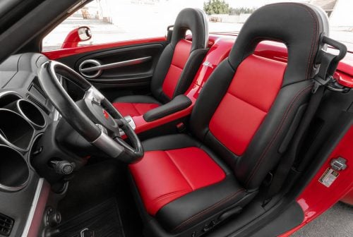 Chevrolet SSR Black and Bright Red replacement leather seat covers installed