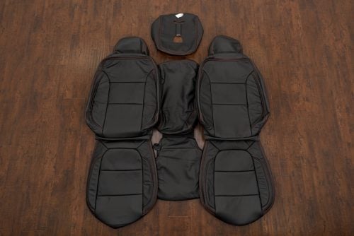 2019-2026 Chevrolet Silverado Black leather seat covers with Bright Red double-stitching