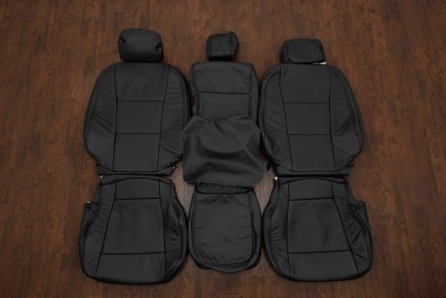 Custom Black leather seat upholstery kit with black stitching. 2017-2022 SuperDuty