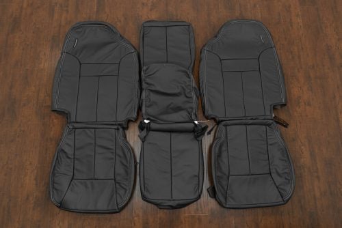 1998-2002 Dodge Ram Quad Cab aftermarket leather seat covers in dark graphic with dove grey stitching