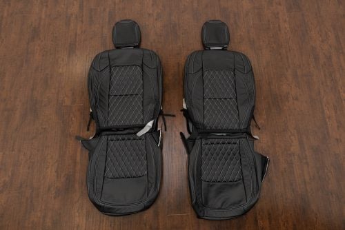 Black Jeep Wrangler leather seat upholstery kit with White Diamond stitching
