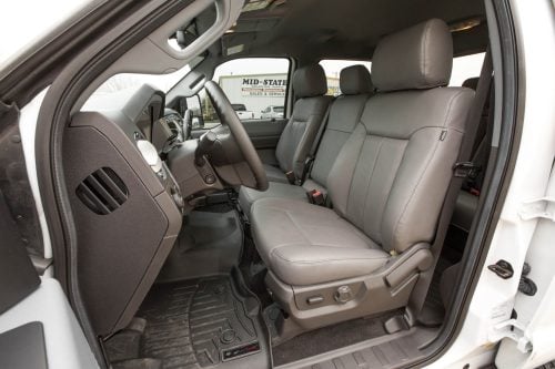 Ford SuperDuty custom Lapis Grey leather seat upholstery installed