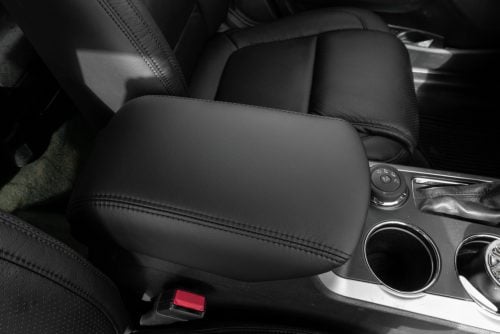 Ford Explorer black leather center console lid cover installed