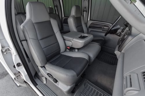 2002-2010 Ford SuperDuty Light Grey and Graphite installed leather seat upholstery