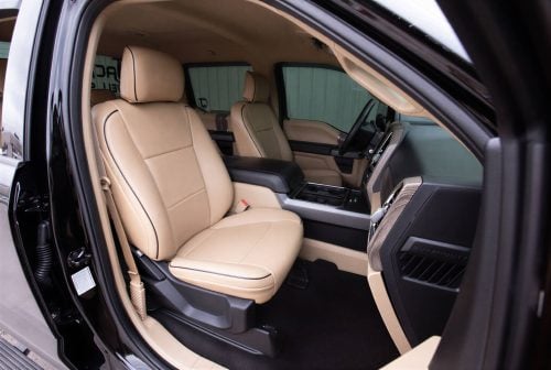 2017-2022 Ford SuperDuty Bisque aftermarket leather seat covers installed