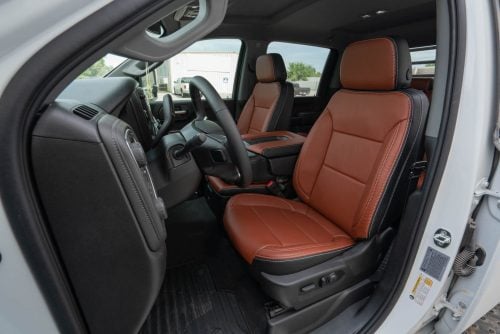 GMC Sierra Black and Mitt Brown installed replacement leather seat covers