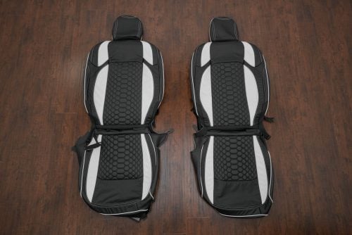 Jeep Wrangler leather seat upholstery kit in black and white with reticualted hexagon quilting