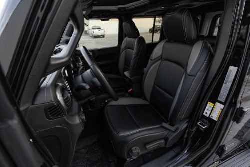 Jeep Wrangler JL Black and Light Grey custom leather seats installed - thumbnail