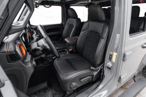 Jeep Gladiator with hexagon quilted black suede custom leather seats