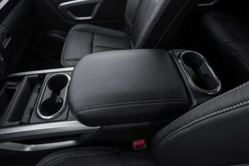 Nissan Titan leather center console lid cover upholstery installed