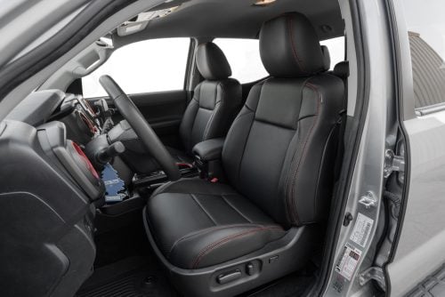 2016-2023 Toyota Tacoma with perforated black leather seats and red stitching