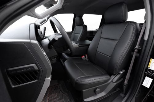 Black and Piazza Grey aftermarket Ford SuperDuty leather seats