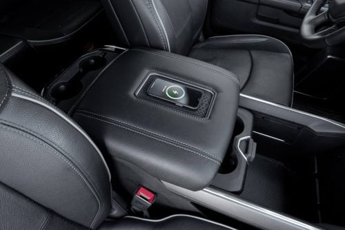 2019-2026 Dodge Ram Leather Wrapped Wireless Charging Center Console Lid - thumbnail