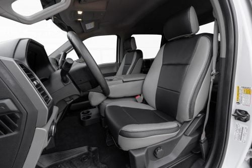 2017-2022 Ford SuperDuty Stone/Black leather seat interior kit installed
