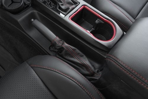 Custom leather e-brake boot upholstery for Toyota Tacoma