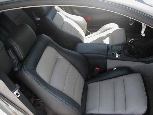 Two Tone Dodge Stealth installed leather seat upholstery kit installed