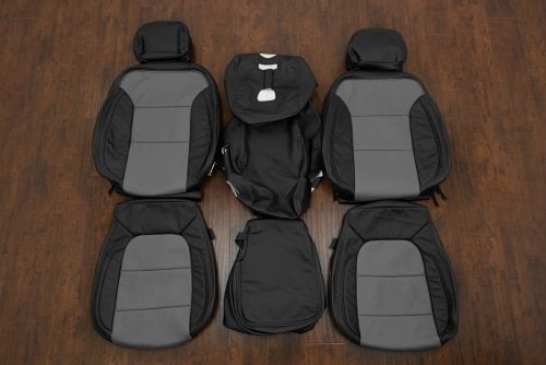 2019-2026 GMC Sierra Jump seat leather seat upholstery kit in Black and Light Grey