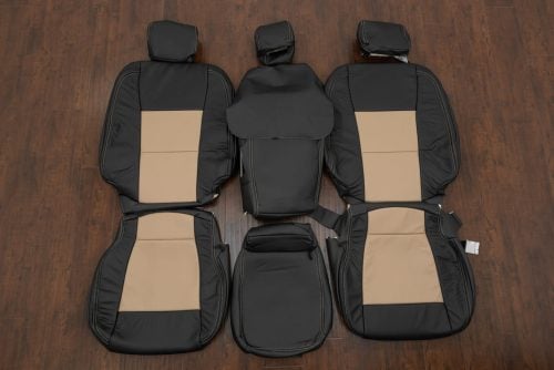 Custom Black and Bisque two tone ford superduty leaether upholstery kit