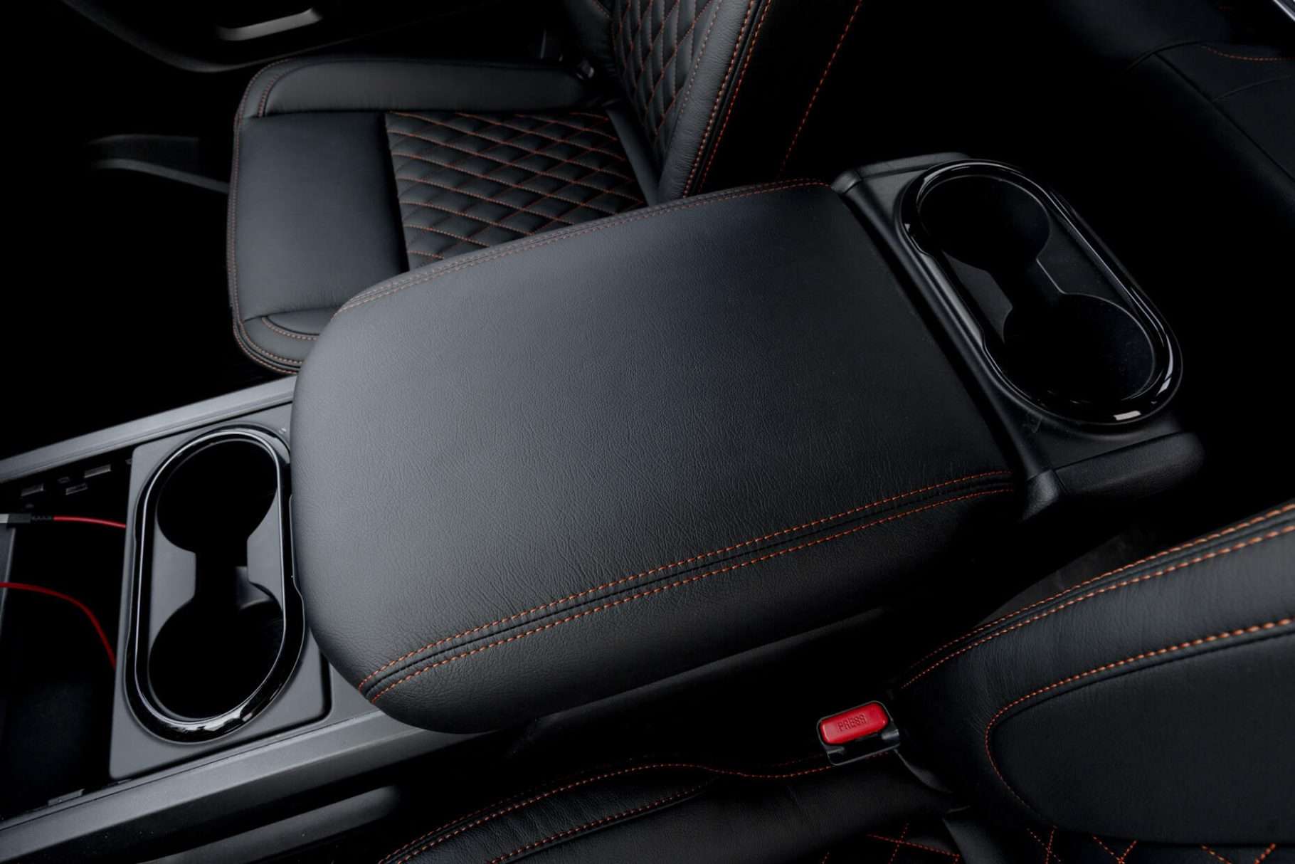 Black leather console lid cover installed for Nissan Titan