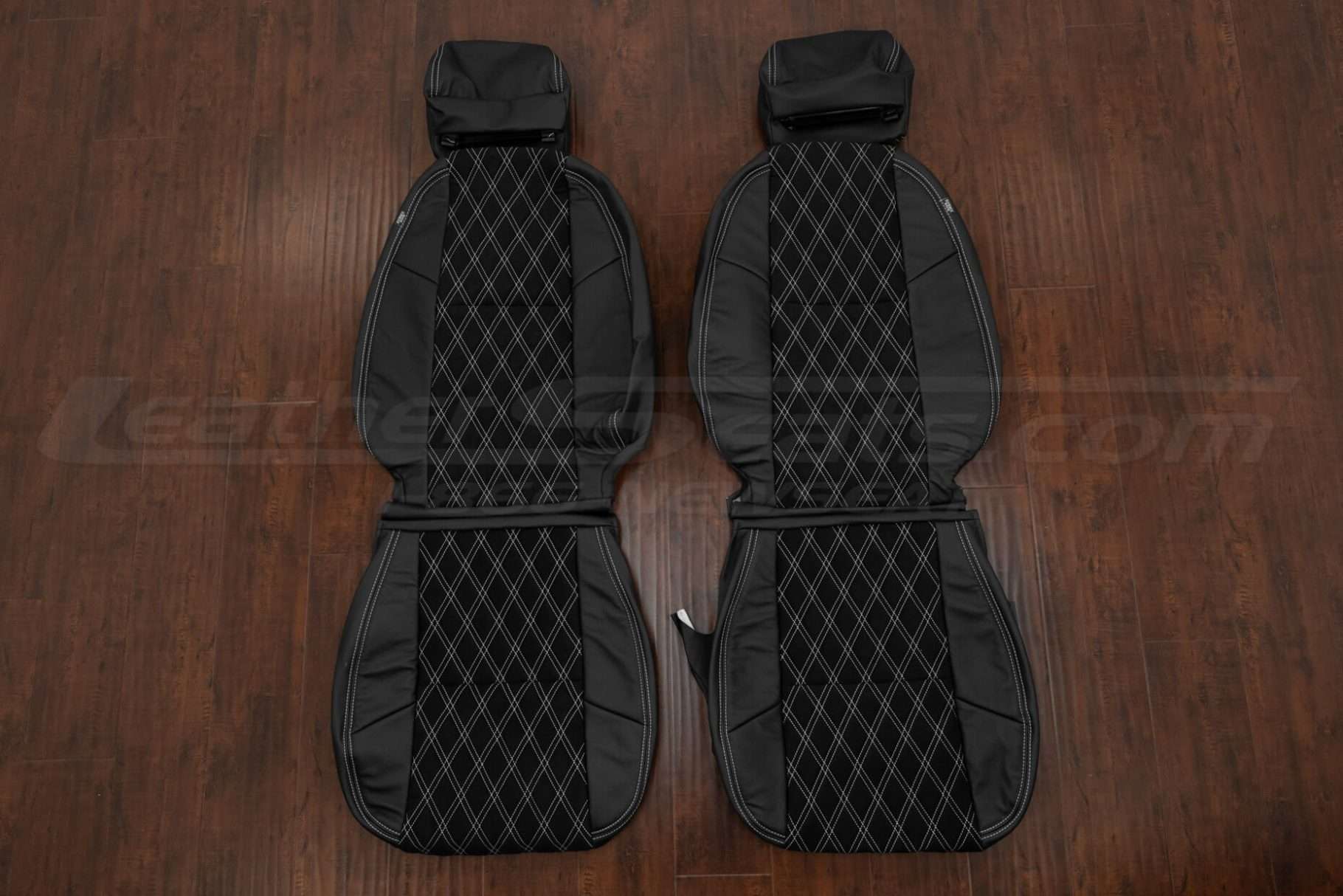 2007-2013 GMC Sierra Black and Black Suede custom double diamond leather seat upholstery kit - front seat upholstery