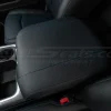 Aftermarket Dodge Ram leather center console in black with cobalt blue stitching