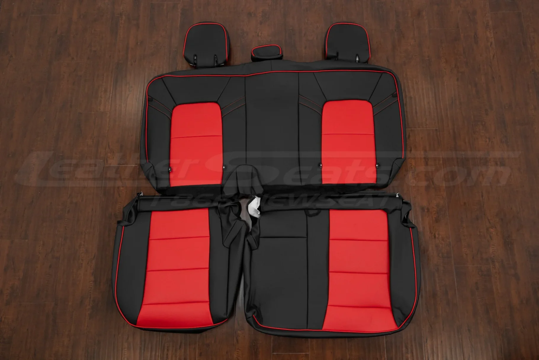 Chevrolet Colorado Black and Bright Red custom leather seat covers - Rear seat upholstery