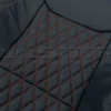Close up of Tangerine Diamond stitching on Blue leather