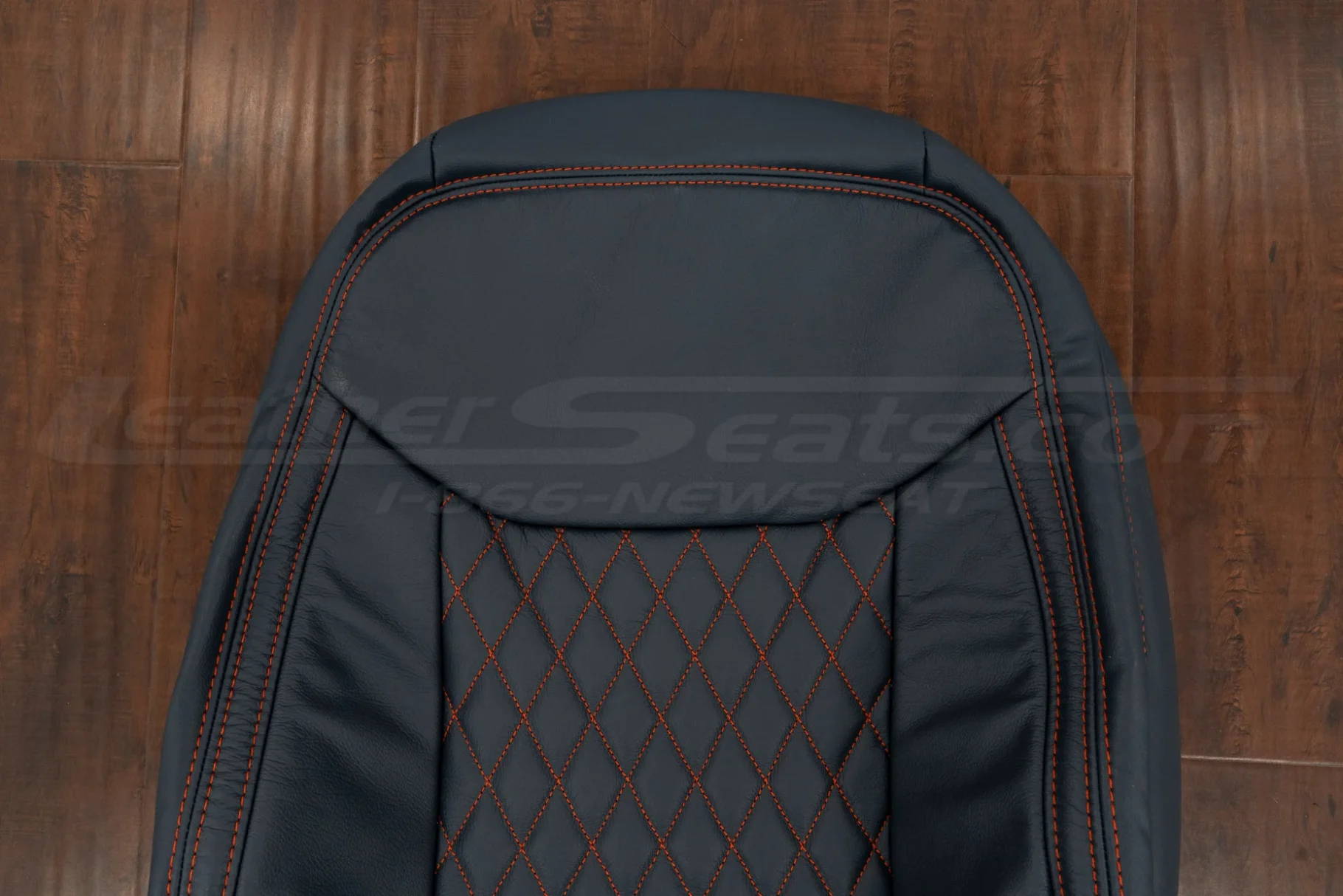 Upper section of Ford Maverick blue leather backrest