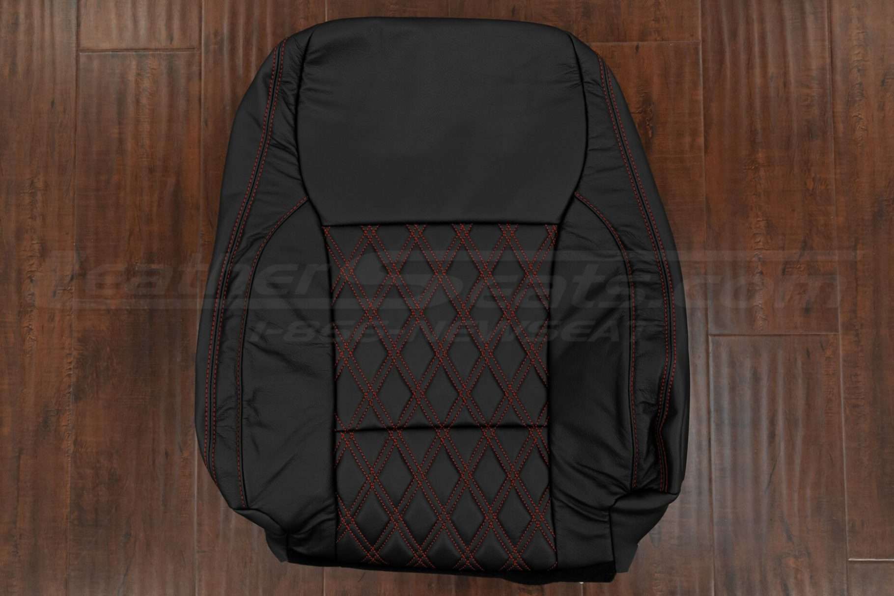 2021-2026 Ford F-150 Black leather backrest upholstery with Red double-diamond stitching