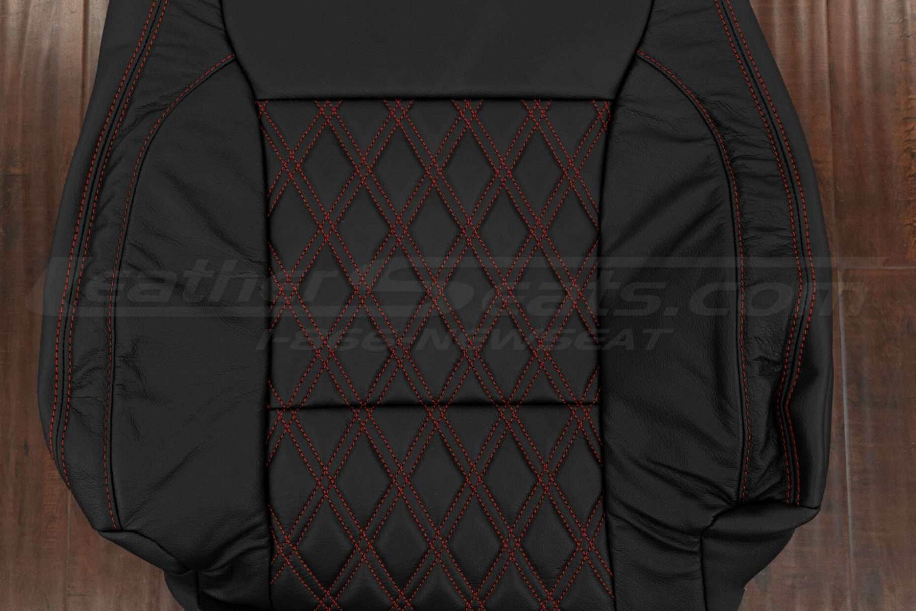 Red stitched double diamond insert section of Ford F-150 backrest