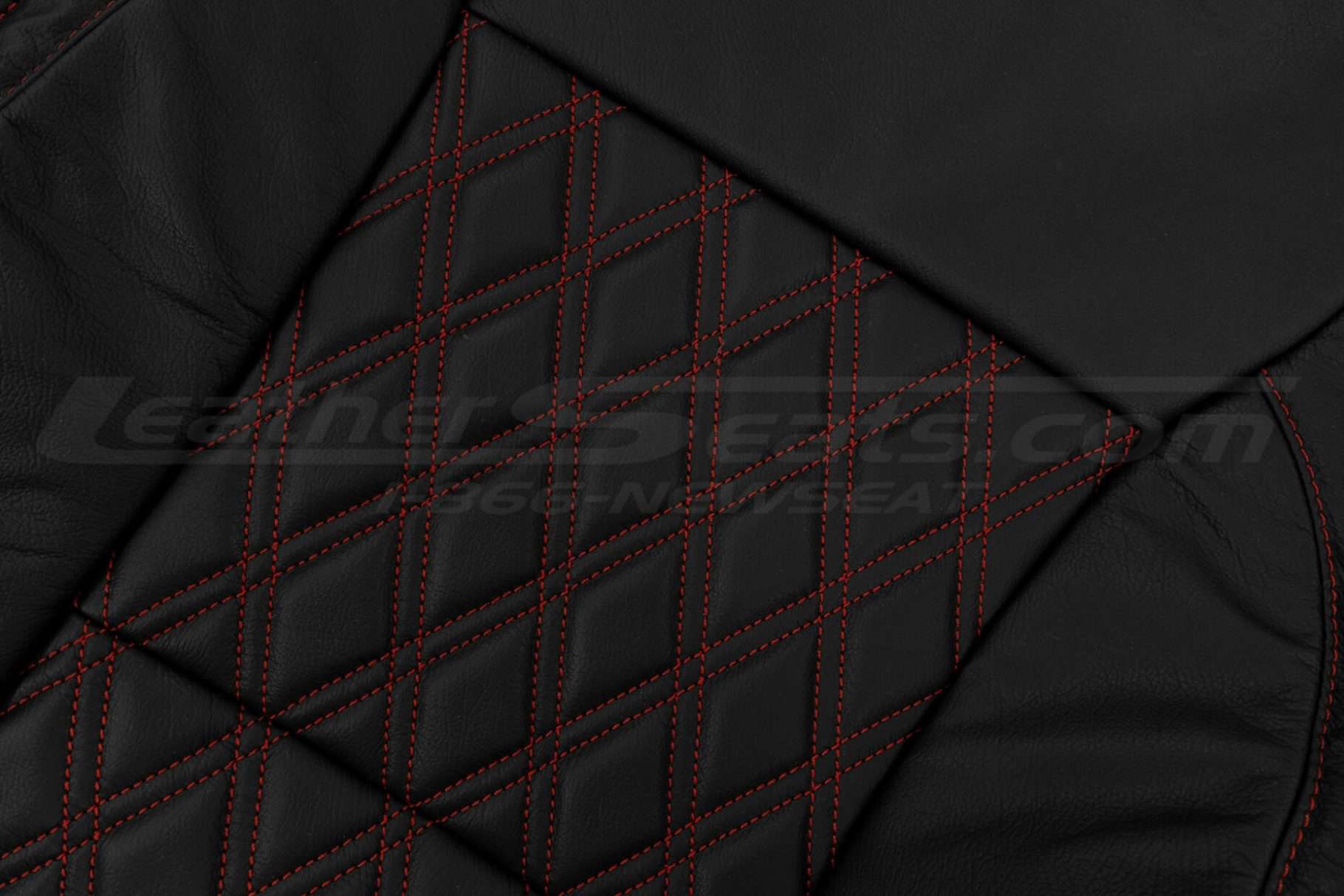 Double Diamond pattern on black leather in Red stitching
