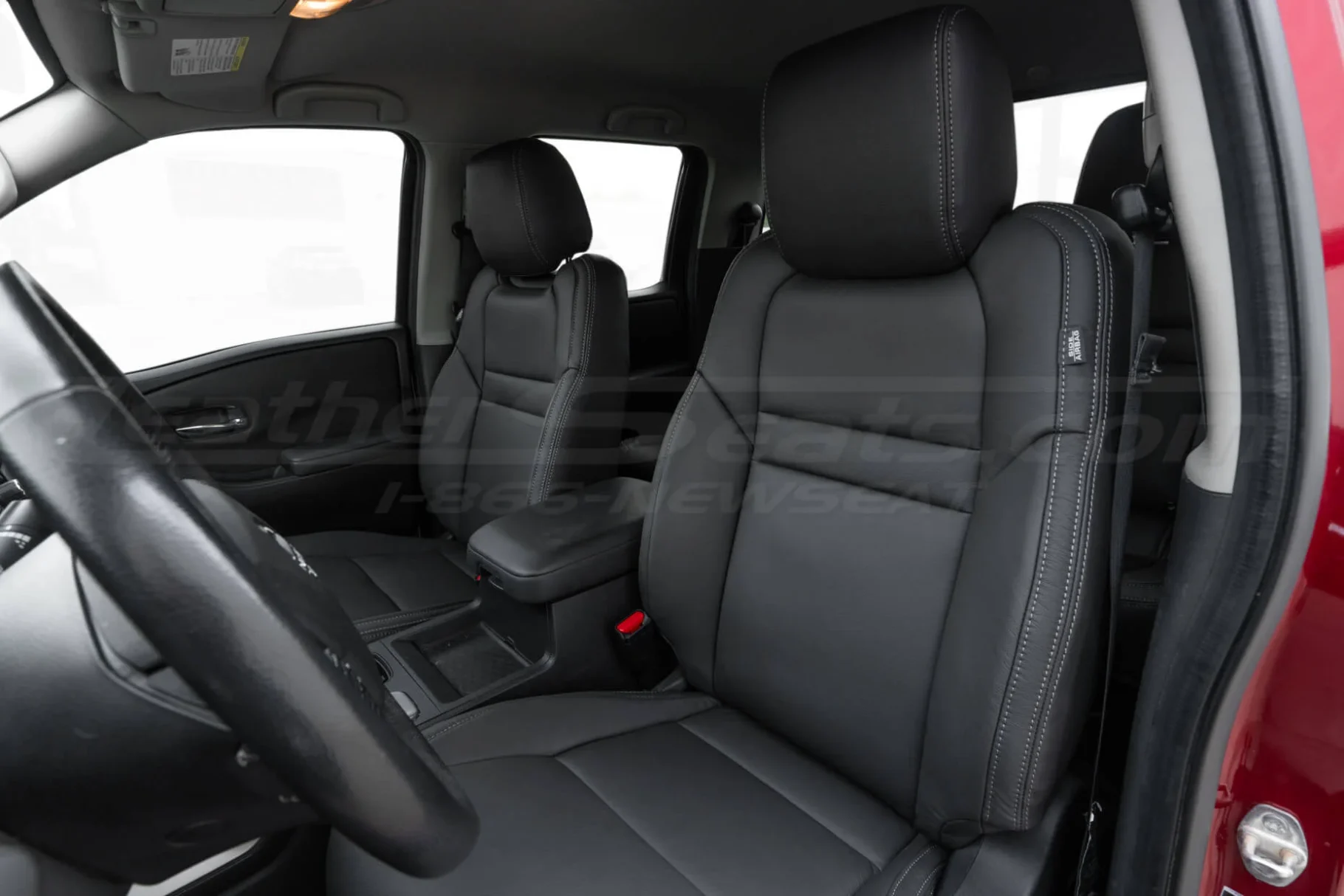 Backrest medium shot of installed Nissan Frontier leather seats