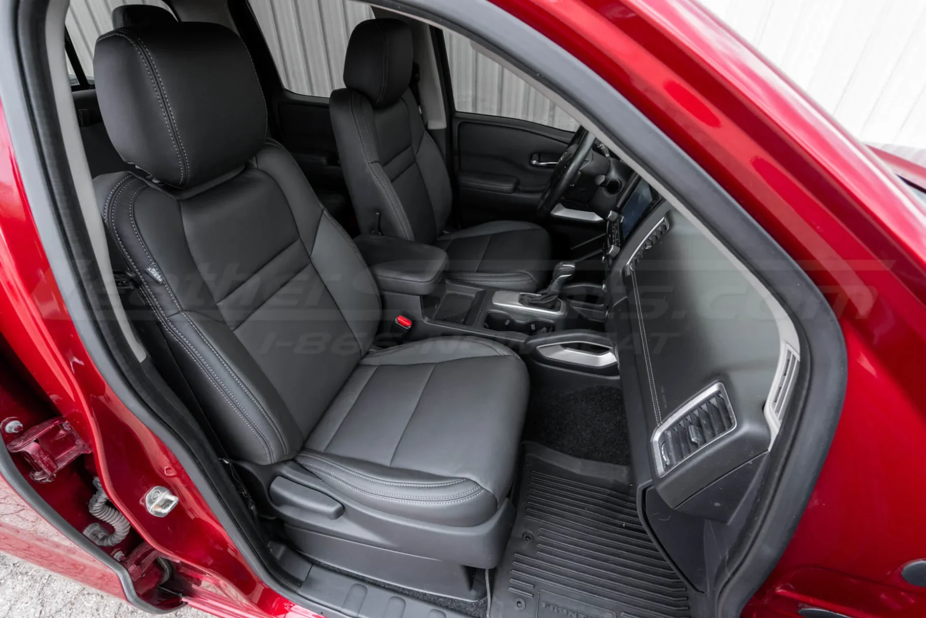 Alternative view of top-down view of installed Nissan Frontier Dark Graphite leather seats